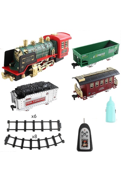 LRS STORE Yılbaşı Noel Büyük Klasik Tren Seti Uzaktan Kumandalı - Buharlı Sesli ve Işıklı 20 Prç