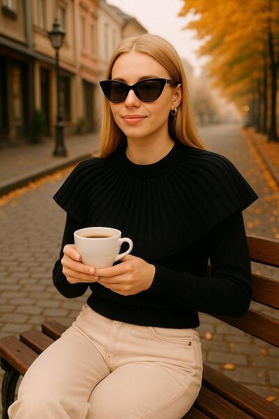 Sfg Life Moda Women's Ruffle Detailed Short Sweater