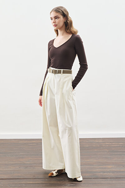 Manuka Wide Pleated Gabardine Pants Ecru