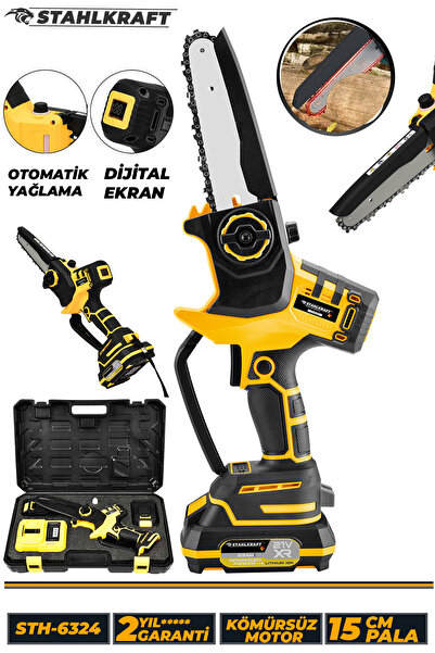 STAHLKRAFT 21V Çift Akü Otomatik Yağlamalı El Testeresi Ağaç Odun Dal Kesme B...