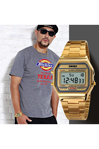 Skmei 1123 Gold Men's Digital Watch – LED Display, Multiple Functions, Stopwatch, Alarm