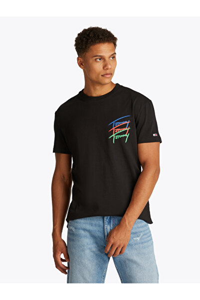 Tommy Hilfiger Men Black Monotype Printed Short Sleeves T-Shirt