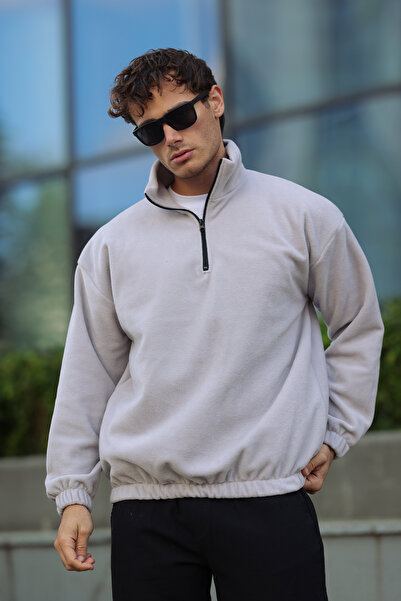 aziso Men's Oversized Mock Neck Fleece Sweatshirt