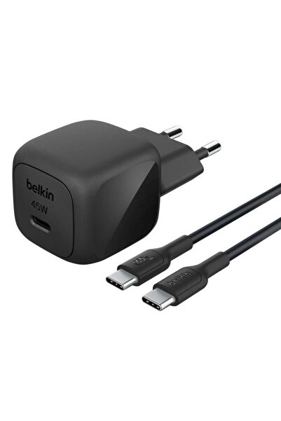 Belkin WCA013 45W Hızlı Duvar Şarjı + 1M Kablo USB-C Kablo - Siyah