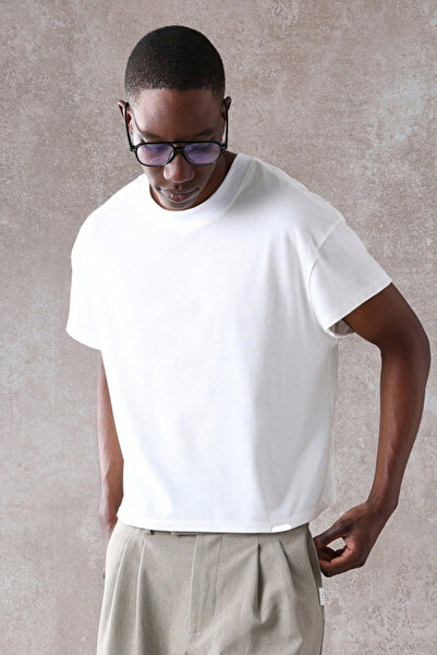 Tarz Cool Men's White Crew Neck Short Sleeve T-Shirt