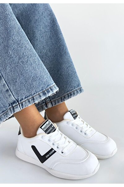 Erbilden Jowen White Leather Black Detailed Lace-Up Sneakers