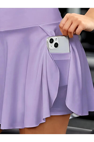 bysoca Women's Lilac High Waist Pocketed Flared Mini Short Skort with Shorts ...