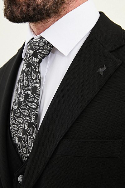 Mcr Textured Slim Fit Mono Collar Men's Suit Black - 45432.25K