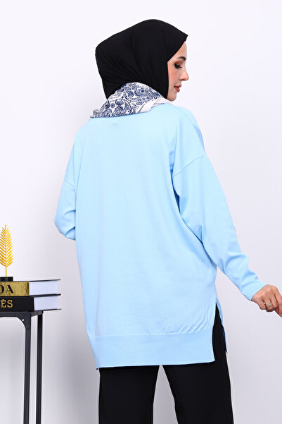 İmajButik Πλεκτό τοπ με λαιμόκοψη Baby Blue