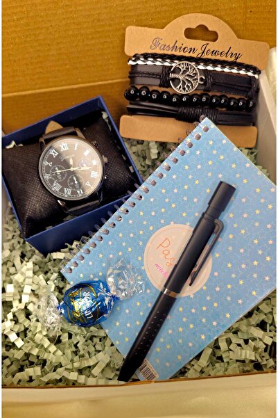 Ivory Pearl Teacher's Day Gift Box Men's Watch.Bracelet.Notebook.Triple Pen and Chocolate