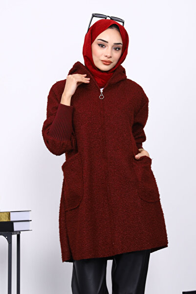 İmajButik Μπουφάν μπορντό με τσέπη με φερμουάρ