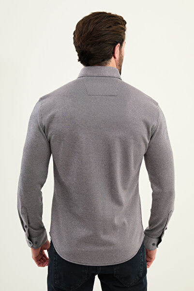 Mcr Striped Slim Fit Wool Long Sleeve Men's Shirt Navy Blue - 27113.25K