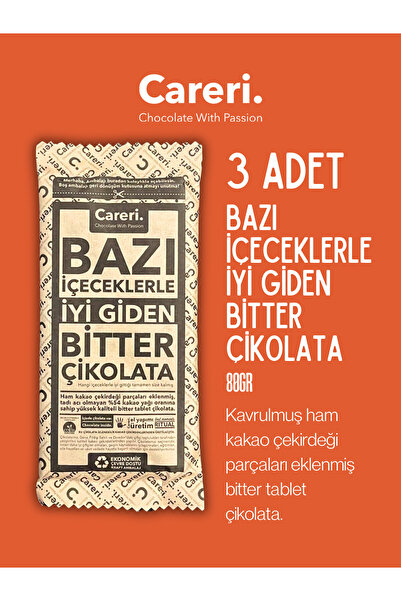 Bazı İçeceklerle İyi Giden Bitter Çikolata 80g 3’lü paket