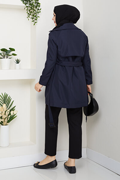 modapark.ist Women's Double-breasted Collar Belted Trench Coat