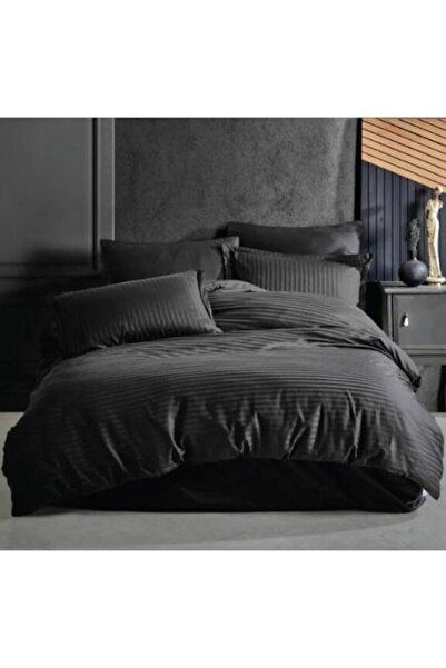 OEM Damask fitted bed linen 180x200cm, 100% Cotton, Super Elegant Pucioasa, 4 pcs, Black
