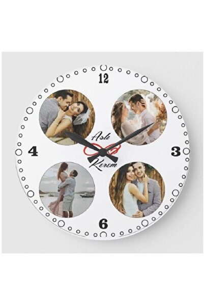 Sevilla Kişiye Özel 28 Cm 4 Fotoğraflı İsme Özel Ahşap Duvar Saati