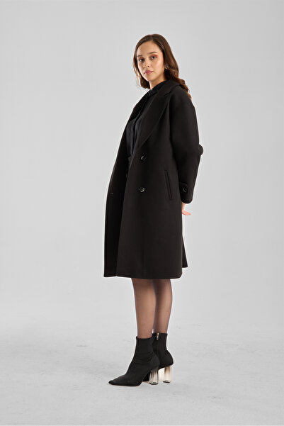 Bolivente Black Regular Double-Breasted Collar Coat