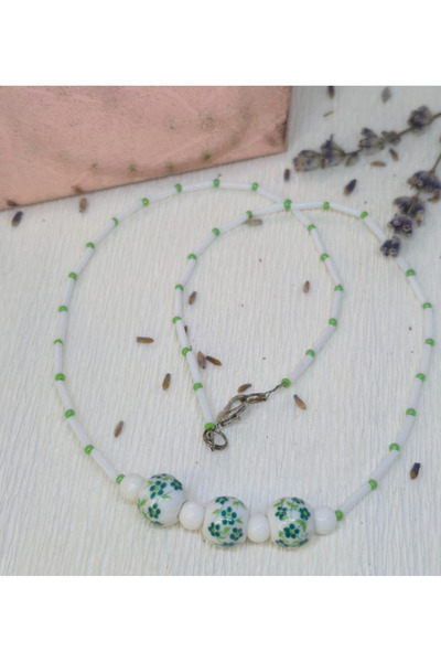 Amma Design White Toho necklace with porcelain