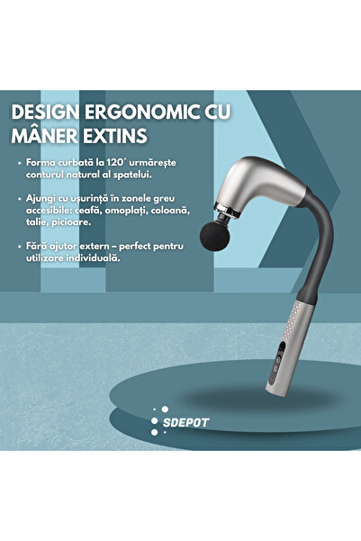 SDEPOT ® gun massager with extension, with 4 interchangeable heads, 5 speeds, blue