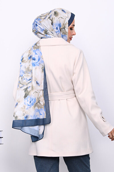 İmajButik Cream Double-Breasted Collar Double Button Cashmere Coat