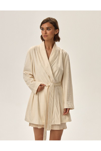 ESOTIQ Women's Classic House Robe Bathrobe Soft Fleece Warm with Belt Subtle Pattern | Jamala