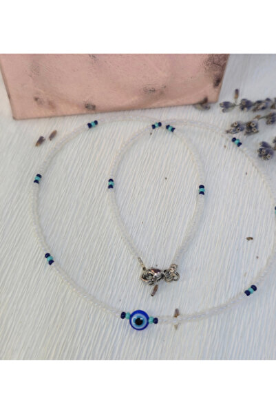 Amma Design White Toho Necklace with Eye