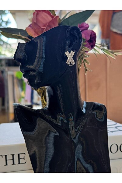 My Life Accessory Silver Silver Color Cross Model Stone Steel Women's Earrings