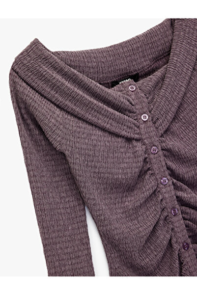 Koton Μπλουζάκι με μακρύ μανίκι με κουμπιά και λαιμόκοψη εφαρμοστό από ύφασμα Bürümcük