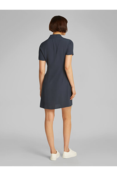 Calvin Klein Women India Ink Logo Embroidered Viscose Button Down Shirt Dress