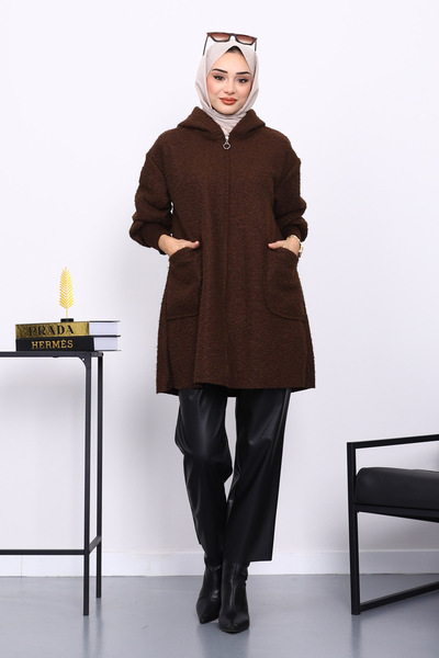 İmajButik Καφέ παλτό με τσέπες με φερμουάρ