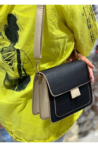 DEMİR ACCESORİES Women's Straw Look Black Luxury Long Strap Shoulder Bag