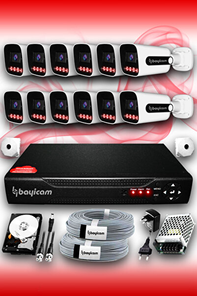 Bayicam 12 Kameralı Süper 12 Dış Kamera Set 500 GB 5 MP 2K Net Gece Görüşlü G...