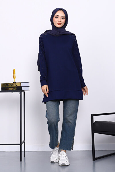İmajButik Navy Blue Stone Detailed Modal Tunic