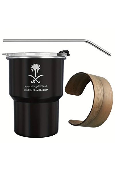 ELLEGLAM 500ml 304 Steel Coffee Mug, Saudi Logo, Leakproof Travel Cup with Straw for Hot & Cold Drinks