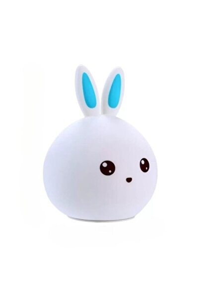 varioshop Veioză de noapte pentru copii în formă de iepure, silicon moale, RGB, control tactil, 15,5 cm, albă