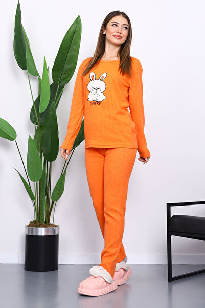 İmajButik Orange Winter Cotton Interlock Pajama Set