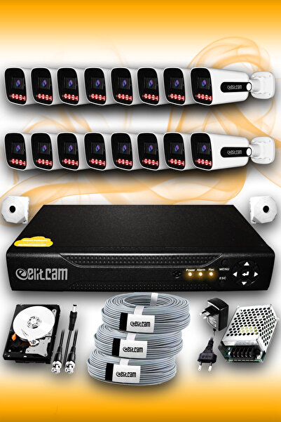 Elitcam 16 Kameralı Süper 16 Dış Kamera Set 2 TB 5 MP 2K Net Gece Görüşlü Güv...