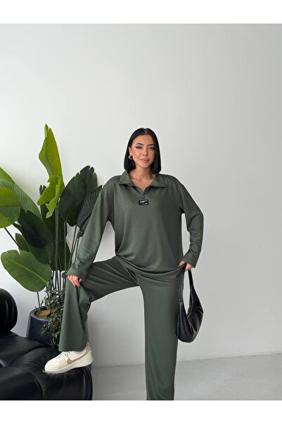 Butik Half-Zip Khaki Green Modal Suit