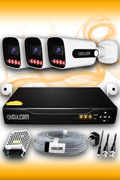 Elitcam 3 Kameralı Süper 3 Dış Kamera Set HDD'siz 5 MP 2K Net Gece Görüşlü Gü...
