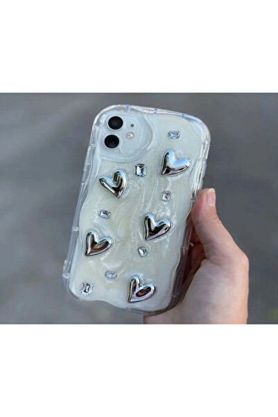 FİŞNEİLETİŞİM حافظة آيفون 16 متوافقة مع كريم أبيض ثلاثي الأبعاد على شكل قلب