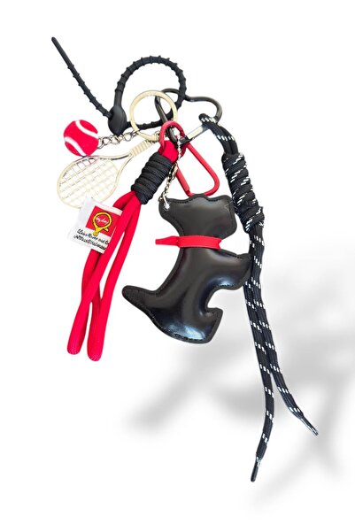 TAKIŞTIR Black and Red Color Dog Figured Bag Charm/ Keychain