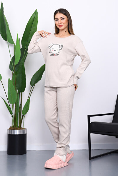 İmajButik Stone Winter Cotton Interlock Pajama Set