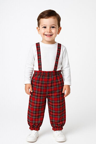 Moda Lina Boy's Red Plaid Patterned Salopet