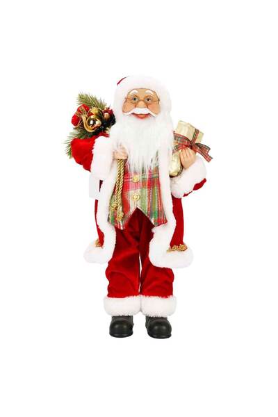 Sunman Çuval Taşıyan Gözlüklü Noel Baba Dekoratif Biblo 46 cm