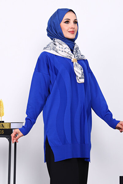 İmajButik μπλε κοβαλτίου Μπλε πλεκτό τοπ με λαιμόκοψη με κρύο νήμα