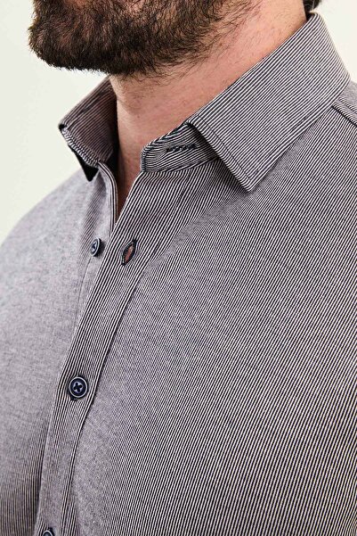 Mcr Striped Slim Fit Wool Long Sleeve Men's Shirt Navy Blue - 27113.25K