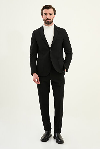 Mcr Straight Slim Fit Mono Collar Pocketed Trousers Elasticated Men's Suit Black - 45411.25K
