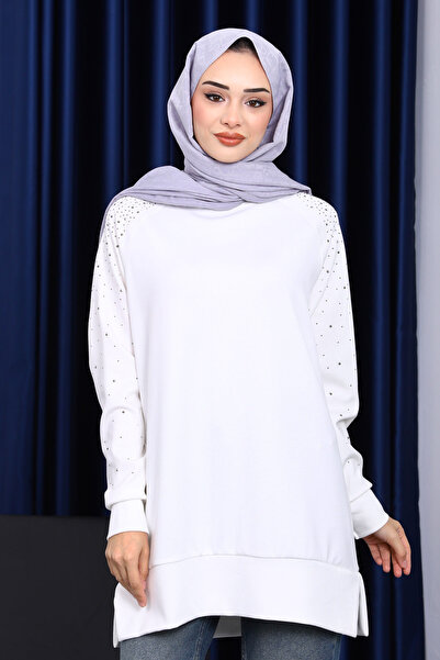 İmajButik Ecru Stone Detailed Modal Tunic