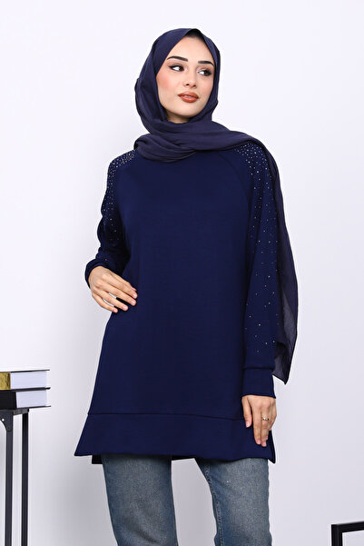 İmajButik Navy Blue Stone Detailed Modal Tunic