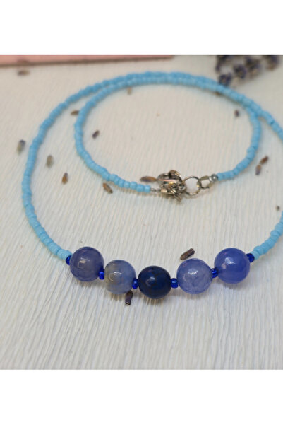 Amma Design Colier Toho cu agate albastre